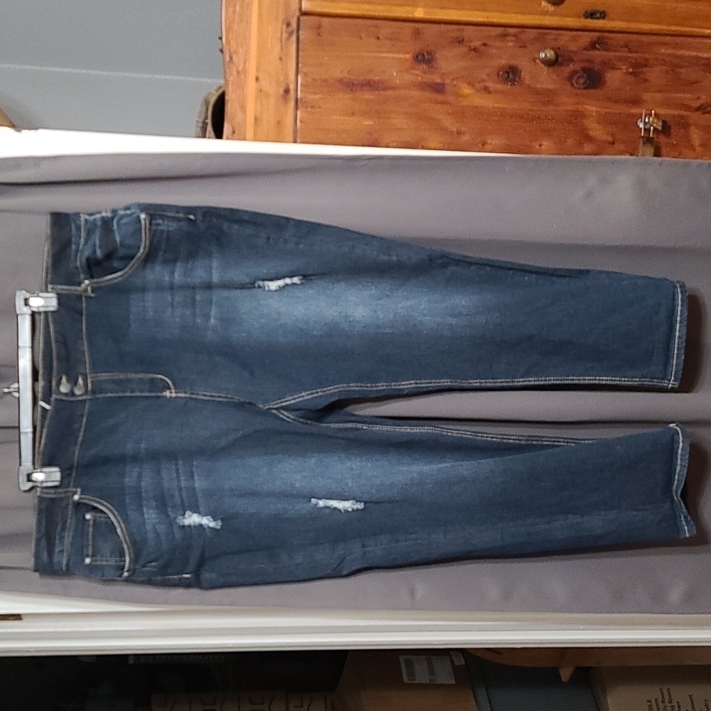 Lane Bryant Women's Jeans Darker Wash Distressed Stretch Size 24 EUC